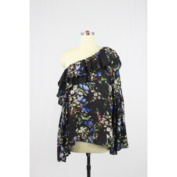 PARKER Lima Boboli Black Floral Silk Georgette Off The Shoulder Blouse, Size L - Picture 5 of 9